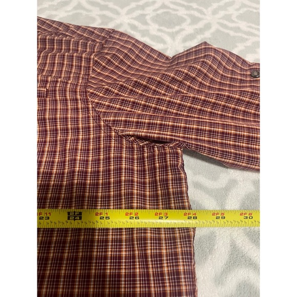 Eddie Bauer Mens 2XL Plaid Button Up Shirt Maroon Long Sleeve Roll Tab Utility - Picture 5 of 7